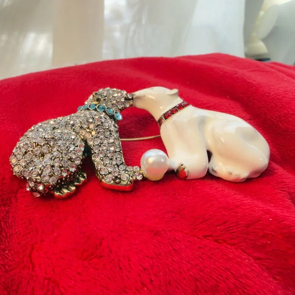 Polar Bear Brooch Rhinestone Enamel Statement Pin 3.25
